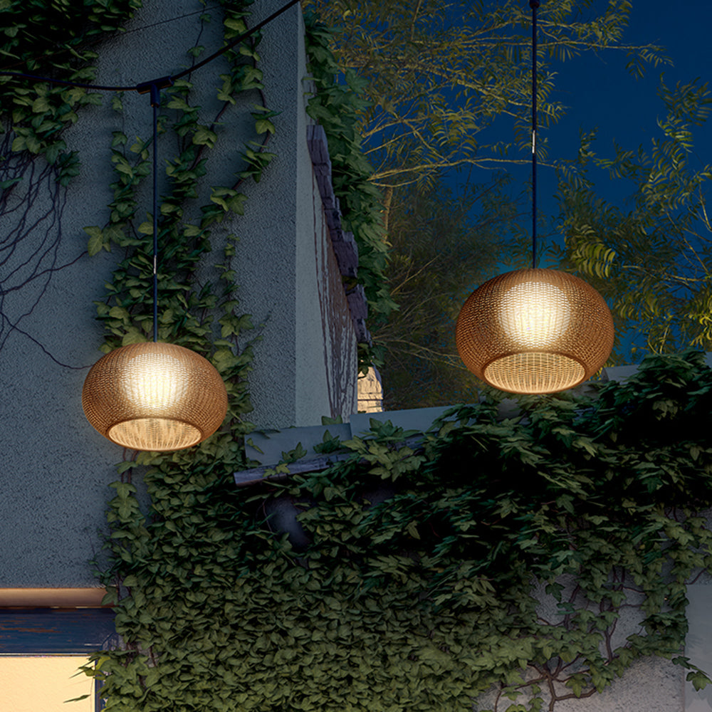 Ritta Design LED Pendellampa Glob Bambu/Akryl Guld Balkong/Trädgård