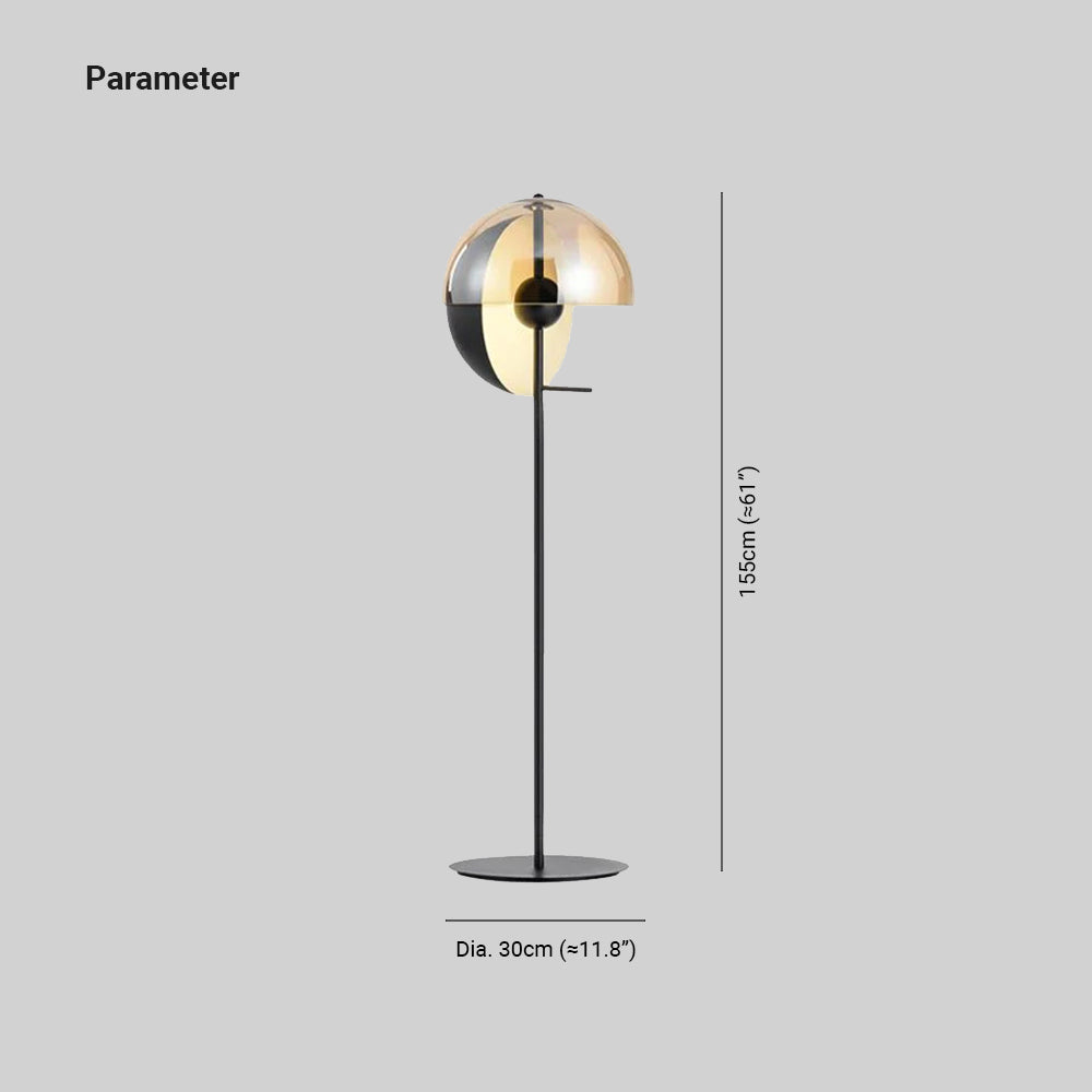 Salgado Modern Geometrisk Golvlampa i Metall Glas Svart/Bärnsten