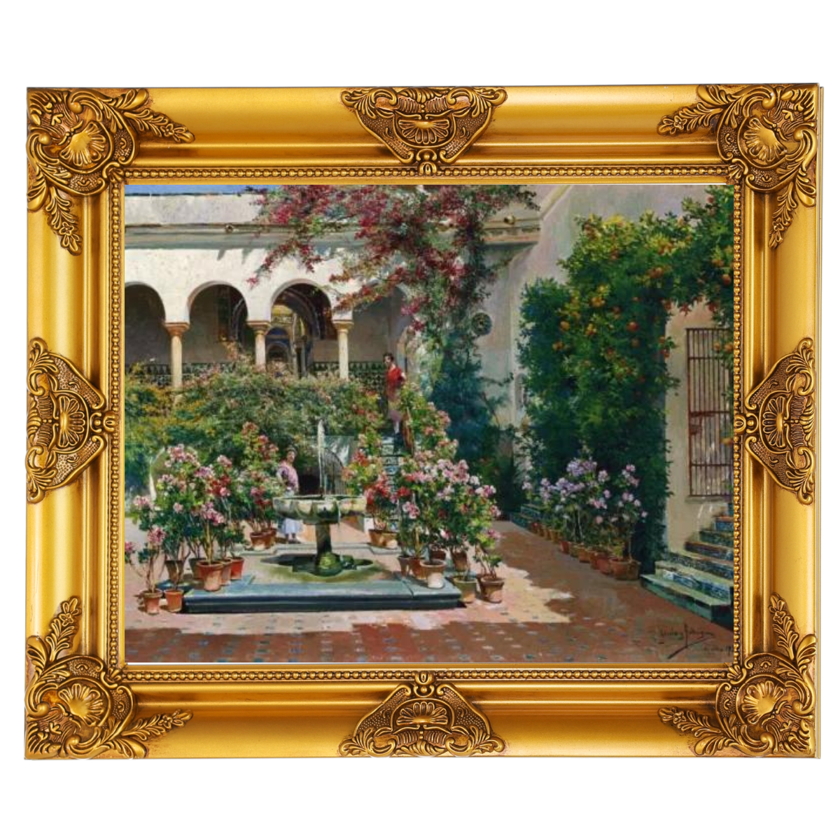 A Courtyard in Seville- Vintage canvas väggkonsttryck som dekoration för vardagsrummet