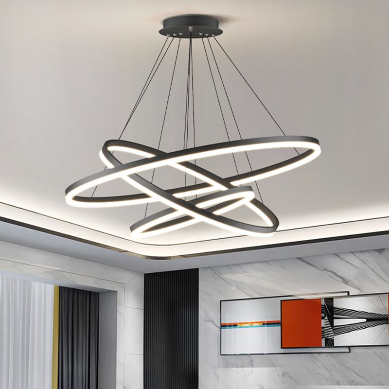 Arisha Design LED Taklampa 3-Ringar Svart Metall/Akryl Vardagsrum/Matsal/Sovrum