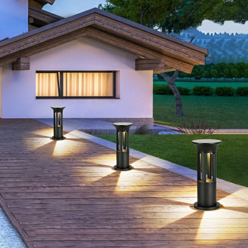 Pena Modern Solenergi Minimalistisk Cylindrisk LED Utomhusbelysning Metall Svart Trädgård