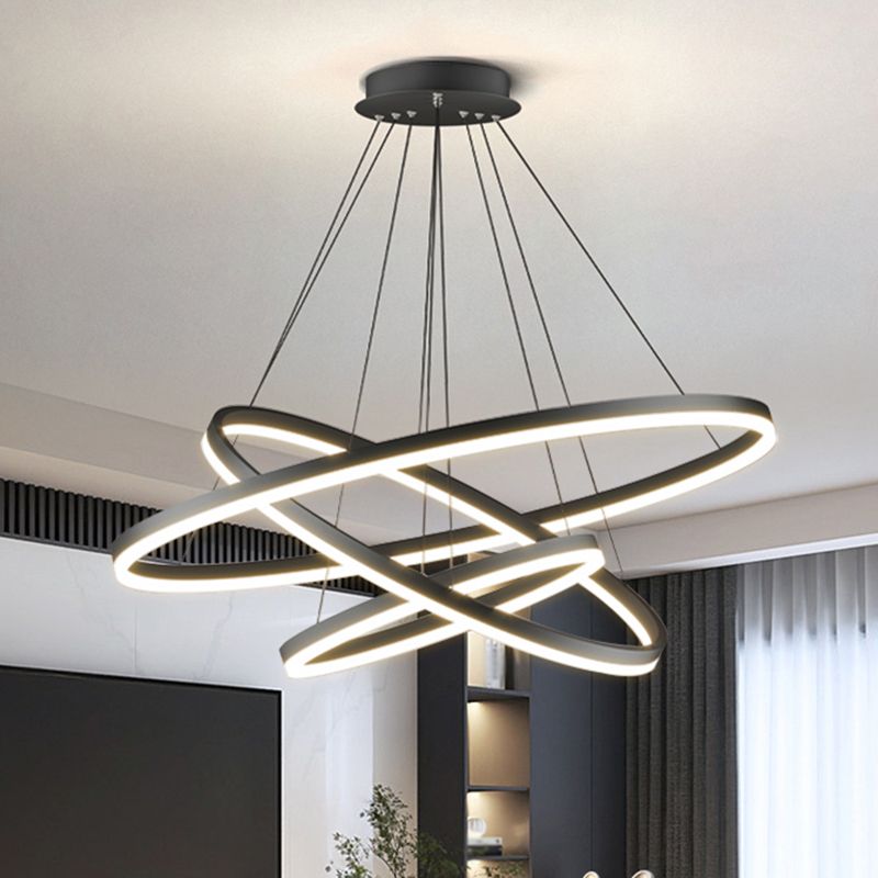 Arisha Design LED Taklampa 3-Ringar Svart Metall/Akryl Vardagsrum/Matsal/Sovrum