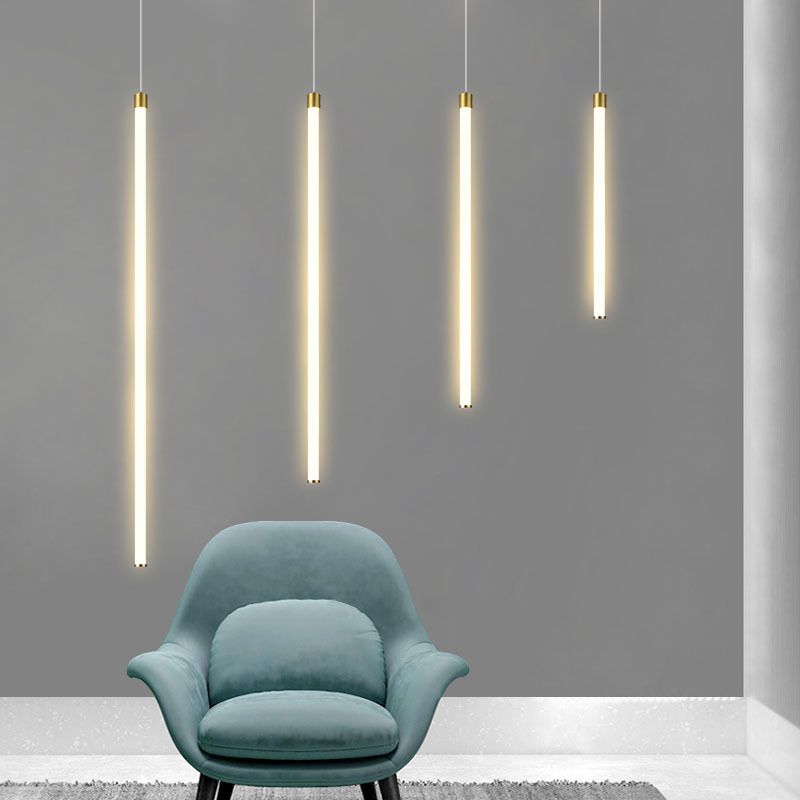 Edge Linjär Modern Minimalistisk Akryl Vit LED Pendellampor, Vardagsrum