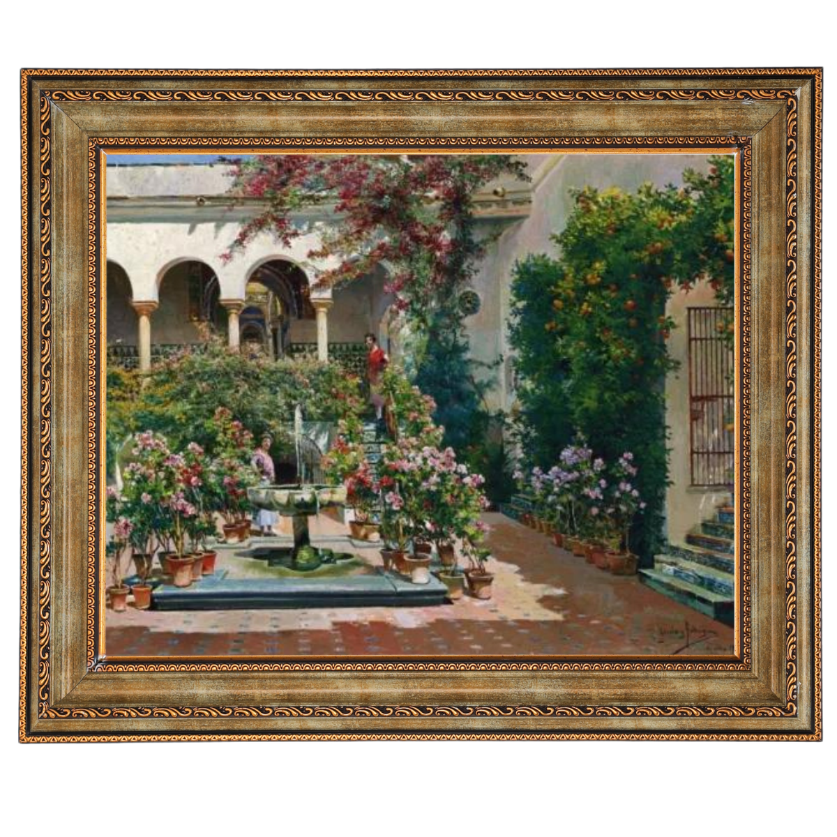 A Courtyard in Seville- Vintage canvas väggkonsttryck som dekoration för vardagsrummet