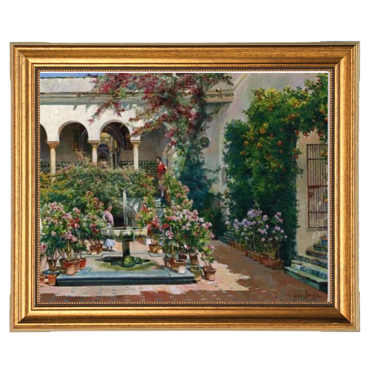 A Courtyard in Seville- Vintage canvas väggkonsttryck som dekoration för vardagsrummet