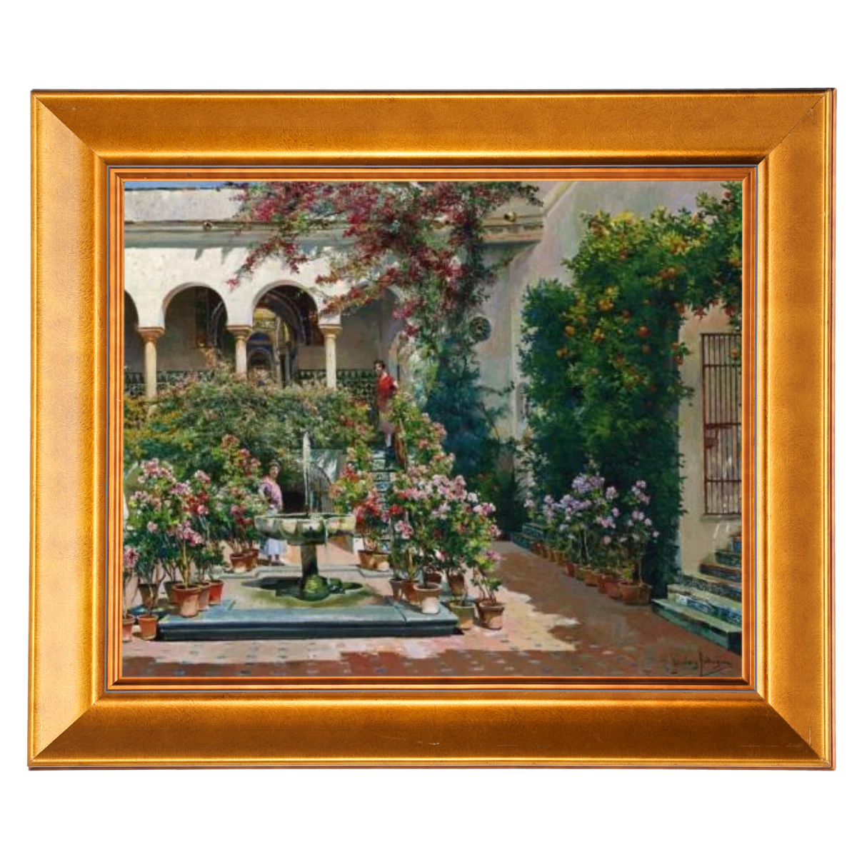 A Courtyard in Seville- Vintage canvas väggkonsttryck som dekoration för vardagsrummet