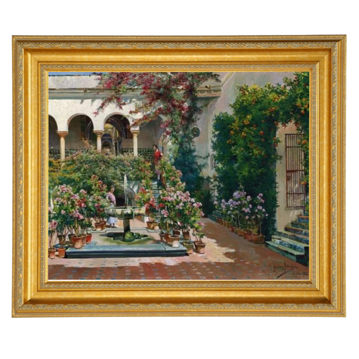 A Courtyard in Seville- Vintage canvas väggkonsttryck som dekoration för vardagsrummet