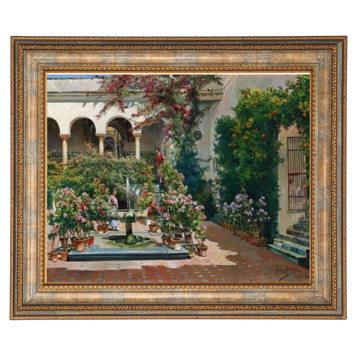 A Courtyard in Seville- Vintage canvas väggkonsttryck som dekoration för vardagsrummet