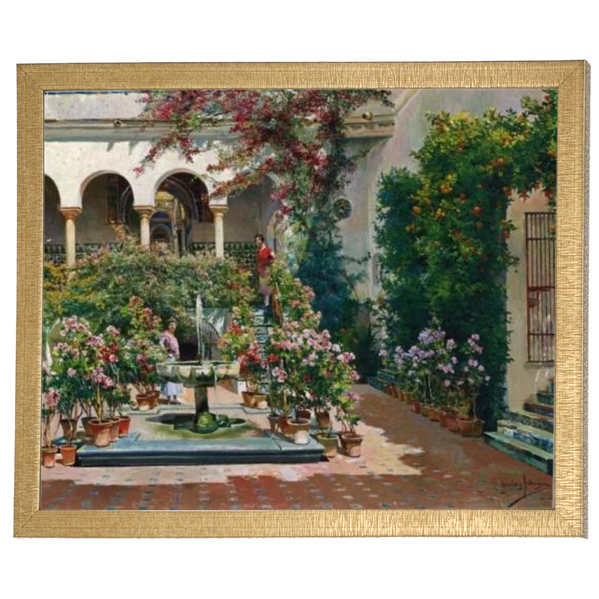 A Courtyard in Seville- Vintage canvas väggkonsttryck som dekoration för vardagsrummet