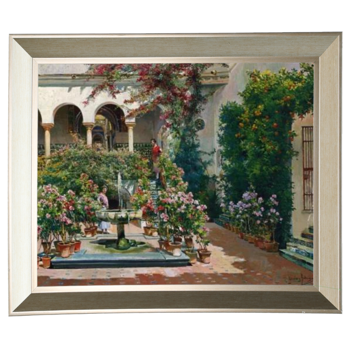 A Courtyard in Seville- Vintage canvas väggkonsttryck som dekoration för vardagsrummet