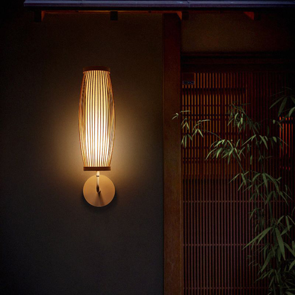 Muto Retro LED Vägglampa Inomhus Brunt Bambu Vardagsrum