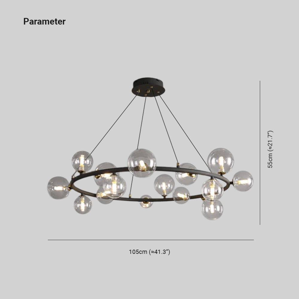 Valentina Modern Ljuskrona Glas Klot LED Svart Vardagsrum