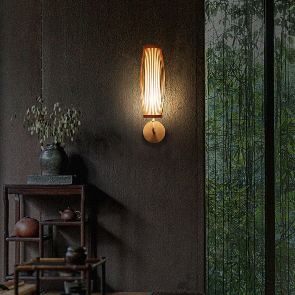 Muto Retro LED Vägglampa Inomhus Brunt Bambu Vardagsrum