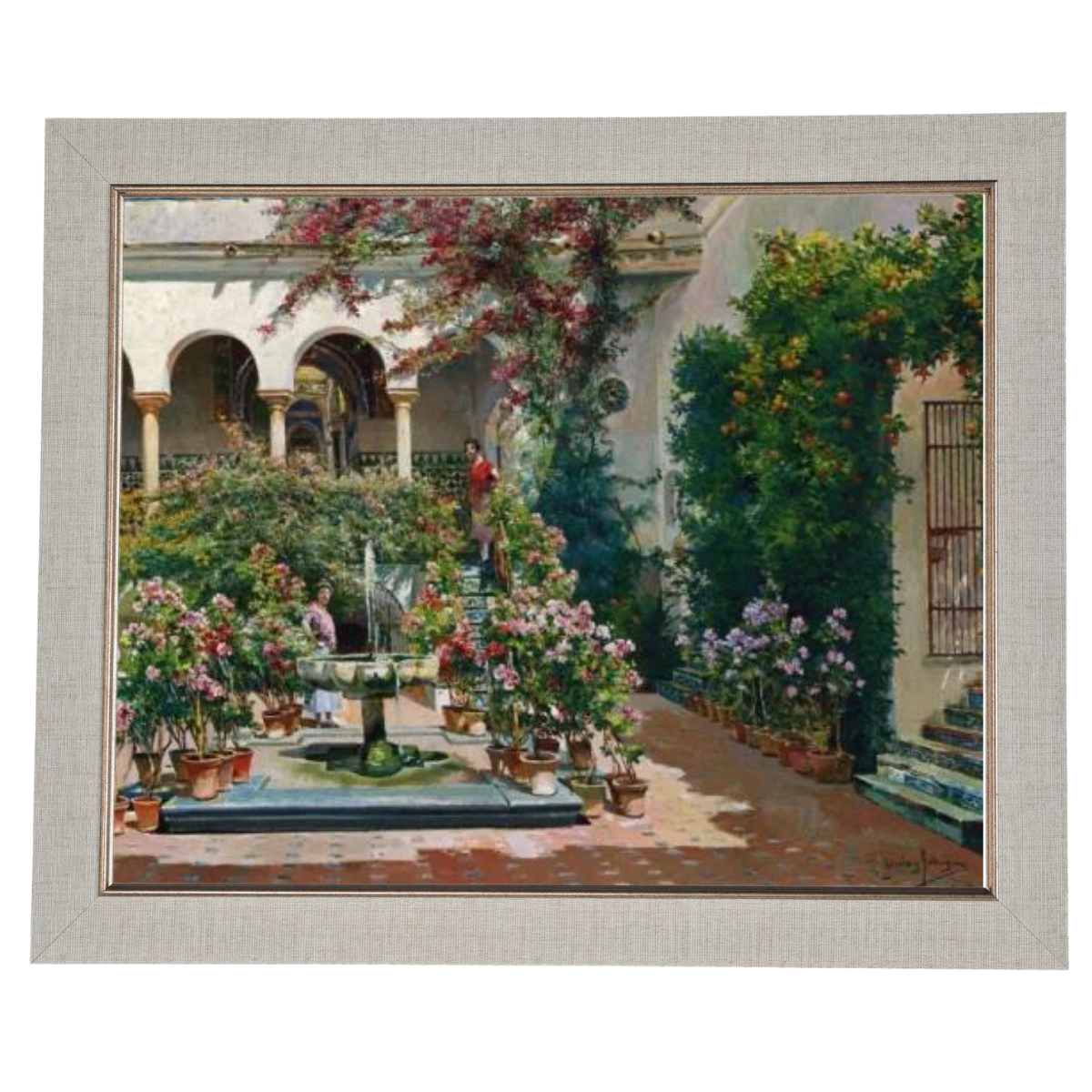 A Courtyard in Seville- Vintage canvas väggkonsttryck som dekoration för vardagsrummet